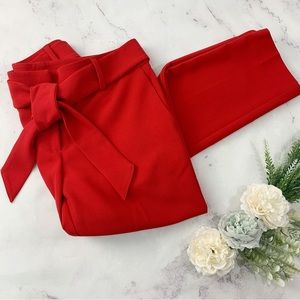 LOFT Ann Taylor Red Marisa Trouser Straight Leg Slim Pants Tie Waist